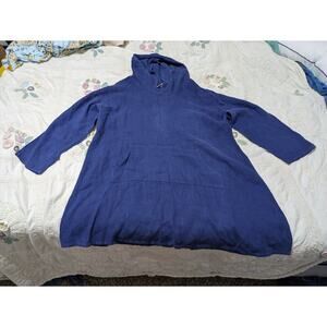 Large Bryn Walker USA Oversized Linen Pocket Knee Dress Hood Boho Lagenlook